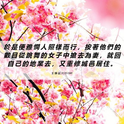 Picture 06 - 士 師 記 21:23 CUVT - 於 是 便 雅 憫 人 照 樣 而 行 ， 按 - Bible Verse Picture