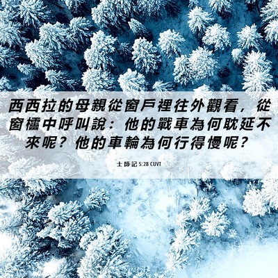 Picture 06 - 士 師 記 5:28 CUVT - 西 西 拉 的 母 親 從 窗 戶 裡 往 外 - Bible Verse Picture