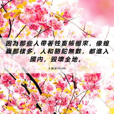 Picture 06 - 士 師 記 6:5 CUVT - 因 為 那 些 人 帶 著 牲 畜 帳 棚 來 - Bible Verse Picture