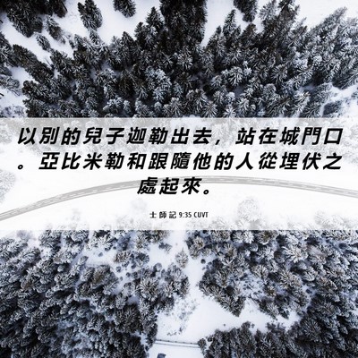 Picture 06 - 士 師 記 9:35 CUVT - 以 別 的 兒 子 迦 勒 出 去 ， 站 在 - Bible Verse Picture