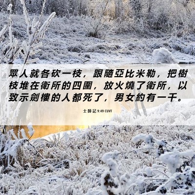 Picture 06 - 士 師 記 9:49 CUVT - 眾 人 就 各 砍 一 枝 ， 跟 隨 亞 比 - Bible Verse Picture