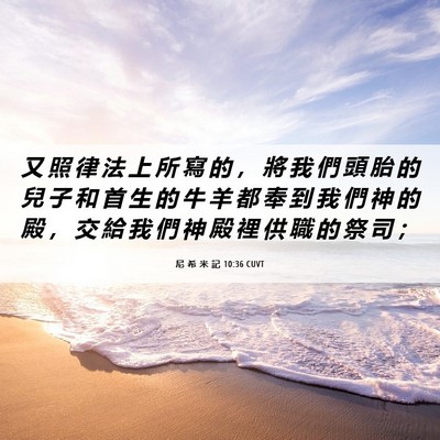 Picture 06 - 尼 希 米 記 10:36 CUVT - 又 照 律 法 上 所 寫 的 ， 將 我 們 - Bible Verse Picture