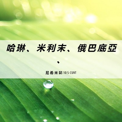 Picture 06 - 尼 希 米 記 10:5 CUVT - 哈 琳 、 米 利 末 、 俄 巴 底 亞 - Bible Verse Picture