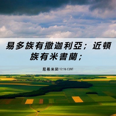 Picture 06 - 尼 希 米 記 12:16 CUVT - 易 多 族 有 撒 迦 利 亞 ； 近 頓 族 - Bible Verse Picture