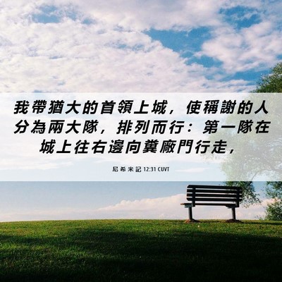 Picture 06 - 尼 希 米 記 12:31 CUVT - 我 帶 猶 大 的 首 領 上 城 ， 使 稱 - Bible Verse Picture