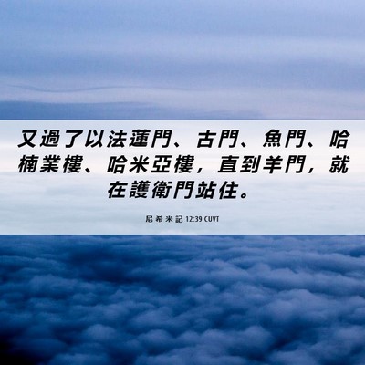 Picture 06 - 尼 希 米 記 12:39 CUVT - 又 過 了 以 法 蓮 門 、 古 門 、 魚 - Bible Verse Picture