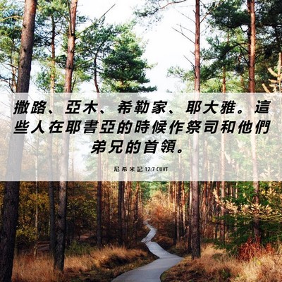 Picture 06 - 尼 希 米 記 12:7 CUVT - 撒 路 、 亞 木 、 希 勒 家 、 耶 大 - Bible Verse Picture