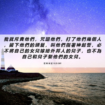 Picture 06 - 尼 希 米 記 13:25 CUVT - 我 就 斥 責 他 們 ， 咒 詛 他 們 ， - Bible Verse Picture