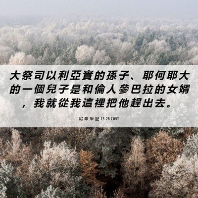 Picture 06 - 尼 希 米 記 13:28 CUVT - 大 祭 司 以 利 亞 實 的 孫 子 、 耶 - Bible Verse Picture