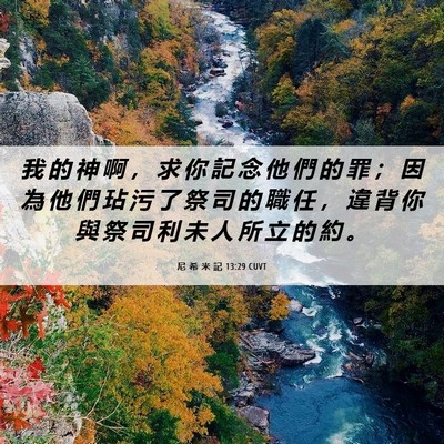Picture 06 - 尼 希 米 記 13:29 CUVT - 我 的 神 啊 ， 求 你 記 念 他 們 的 - Bible Verse Picture