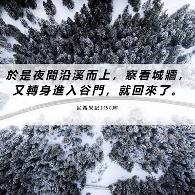 Picture 06 - 尼 希 米 記 2:15 CUVT - 於 是 夜 間 沿 溪 而 上 ， 察 看 城 - Bible Verse Picture