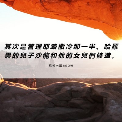 Picture 06 - 尼 希 米 記 3:12 CUVT - 其 次 是 管 理 耶 路 撒 冷 那 一 半 - Bible Verse Picture