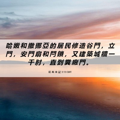 Picture 06 - 尼 希 米 記 3:13 CUVT - 哈 嫩 和 撒 挪 亞 的 居 民 修 造 谷 - Bible Verse Picture
