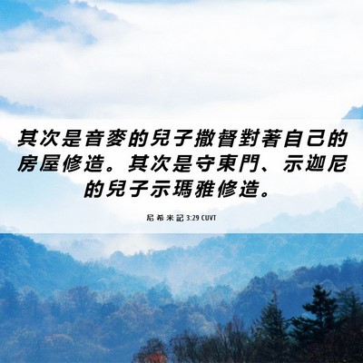 Picture 06 - 尼 希 米 記 3:29 CUVT - 其 次 是 音 麥 的 兒 子 撒 督 對 著 - Bible Verse Picture