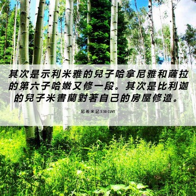 Picture 06 - 尼 希 米 記 3:30 CUVT - 其 次 是 示 利 米 雅 的 兒 子 哈 拿 - Bible Verse Picture