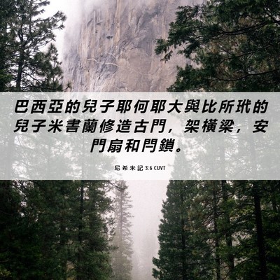Picture 06 - 尼 希 米 記 3:6 CUVT - 巴 西 亞 的 兒 子 耶 何 耶 大 與 比 - Bible Verse Picture