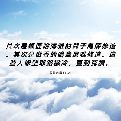Picture 06 - 尼 希 米 記 3:8 CUVT - 其 次 是 銀 匠 哈 海 雅 的 兒 子 烏 - Bible Verse Picture