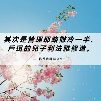 Picture 06 - 尼 希 米 記 3:9 CUVT - 其 次 是 管 理 耶 路 撒 冷 一 半 、 - Bible Verse Picture