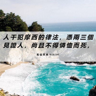 Picture 06 - 希 伯 來 書 10:28 CUVT - 人 干 犯 摩 西 的 律 法 ， 憑 兩 三 - Bible Verse Picture