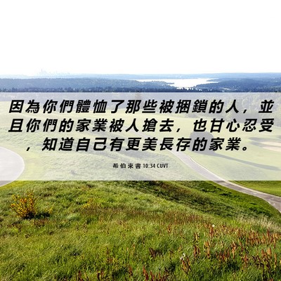 Picture 06 - 希 伯 來 書 10:34 CUVT - 因 為 你 們 體 恤 了 那 些 被 捆 鎖 - Bible Verse Picture