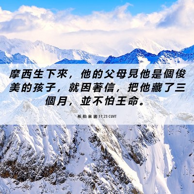Picture 06 - 希 伯 來 書 11:23 CUVT - 摩 西 生 下 來 ， 他 的 父 母 見 他 - Bible Verse Picture