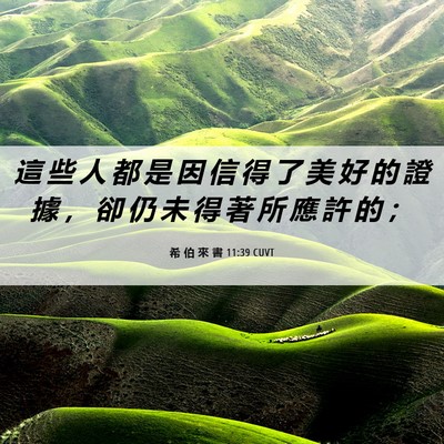 Picture 06 - 希 伯 來 書 11:39 CUVT - 這 些 人 都 是 因 信 得 了 美 好 的 - Bible Verse Picture