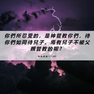 Picture 06 - 希 伯 來 書 12:7 CUVT - 你 們 所 忍 受 的 ， 是 神 管 教 你 - Bible Verse Picture