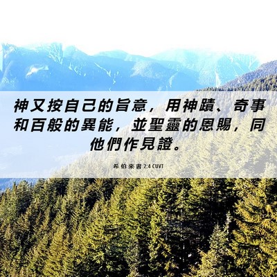 Picture 06 - 希 伯 來 書 2:4 CUVT - 神 又 按 自 己 的 旨 意 ， 用 神 蹟 - Bible Verse Picture