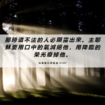 Picture 06 - 帖 撒 羅 尼 迦 後 書 2:8 CUVT - 那 時 這 不 法 的 人 必 顯 露 出 來 - Bible Verse Picture