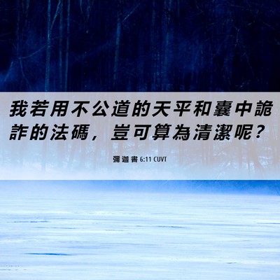Picture 06 - 彌 迦 書 6:11 CUVT - 我 若 用 不 公 道 的 天 平 和 囊 中 - Bible Verse Picture