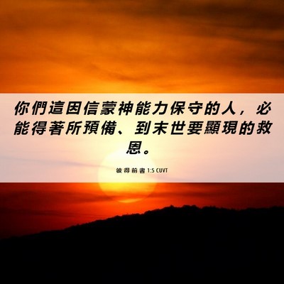 Picture 06 - 彼 得 前 書 1:5 CUVT - 你 們 這 因 信 蒙 神 能 力 保 守 的 - Bible Verse Picture
