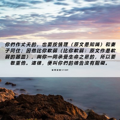 Picture 06 - 彼 得 前 書 3:7 CUVT - 你 們 作 丈 夫 的 ， 也 要 按 情 理 - Bible Verse Picture