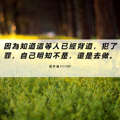 Picture 06 - 提 多 書 3:11 CUVT - 因 為 知 道 這 等 人 已 經 背 道 ， - Bible Verse Picture