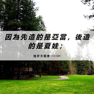 Picture 06 - 提 摩 太 前 書 2:13 CUVT - 因 為 先 造 的 是 亞 當 ， 後 造 的 - Bible Verse Picture