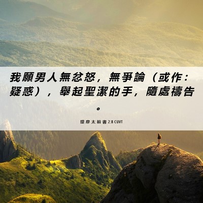 Picture 06 - 提 摩 太 前 書 2:8 CUVT - 我 願 男 人 無 忿 怒 ， 無 爭 論 （ - Bible Verse Picture