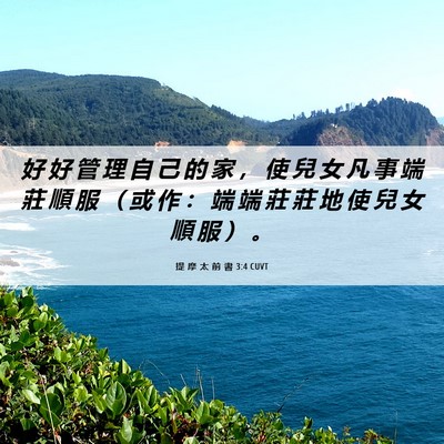 Picture 06 - 提 摩 太 前 書 3:4 CUVT - 好 好 管 理 自 己 的 家 ， 使 兒 女 - Bible Verse Picture