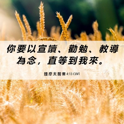 Picture 06 - 提 摩 太 前 書 4:13 CUVT - 你 要 以 宣 讀 、 勸 勉 、 教 導 為 - Bible Verse Picture