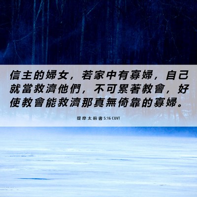 Picture 06 - 提 摩 太 前 書 5:16 CUVT - 信 主 的 婦 女 ， 若 家 中 有 寡 婦 - Bible Verse Picture