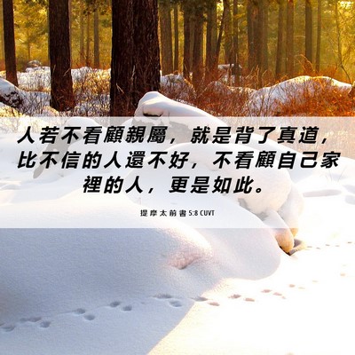 Picture 06 - 提 摩 太 前 書 5:8 CUVT - 人 若 不 看 顧 親 屬 ， 就 是 背 了 - Bible Verse Picture