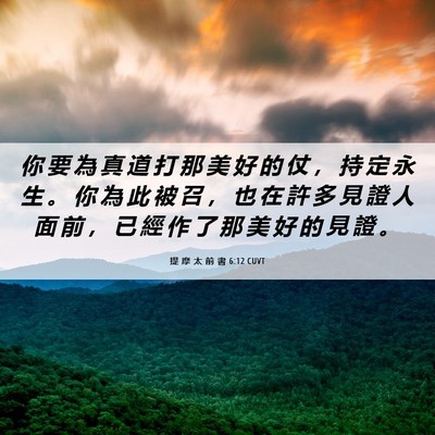 Picture 06 - 提 摩 太 前 書 6:12 CUVT - 你 要 為 真 道 打 那 美 好 的 仗 ， - Bible Verse Picture