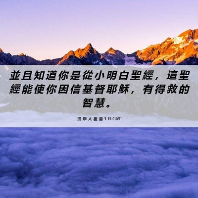 Picture 06 - 提 摩 太 後 書 3:15 CUVT - 並 且 知 道 你 是 從 小 明 白 聖 經 - Bible Verse Picture
