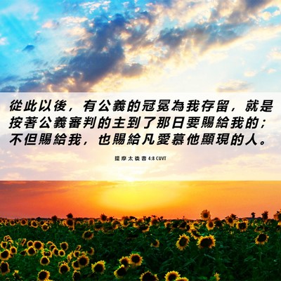 Picture 06 - 提 摩 太 後 書 4:8 CUVT - 從 此 以 後 ， 有 公 義 的 冠 冕 為 - Bible Verse Picture