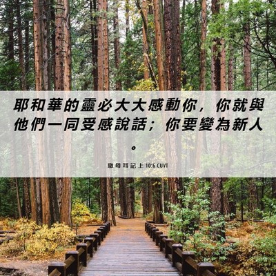 Picture 06 - 撒 母 耳 記 上 10:6 CUVT - 耶 和 華 的 靈 必 大 大 感 動 你 ， - Bible Verse Picture