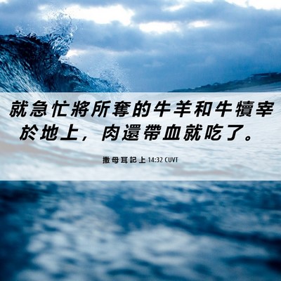 Picture 06 - 撒 母 耳 記 上 14:32 CUVT - 就 急 忙 將 所 奪 的 牛 羊 和 牛 犢 - Bible Verse Picture