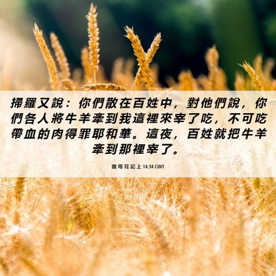 Picture 06 - 撒 母 耳 記 上 14:34 CUVT - 掃 羅 又 說 ： 你 們 散 在 百 姓 中 - Bible Verse Picture