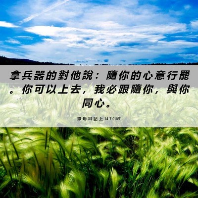 Picture 06 - 撒 母 耳 記 上 14:7 CUVT - 拿 兵 器 的 對 他 說 ： 隨 你 的 心 - Bible Verse Picture