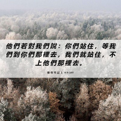 Picture 06 - 撒 母 耳 記 上 14:9 CUVT - 他 們 若 對 我 們 說 ： 你 們 站 住 - Bible Verse Picture