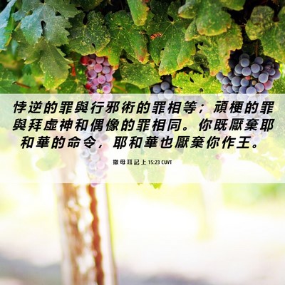 Picture 06 - 撒 母 耳 記 上 15:23 CUVT - 悖 逆 的 罪 與 行 邪 術 的 罪 相 等 - Bible Verse Picture