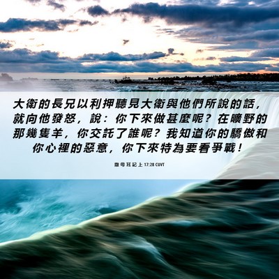 Picture 06 - 撒 母 耳 記 上 17:28 CUVT - 大 衛 的 長 兄 以 利 押 聽 見 大 衛 - Bible Verse Picture