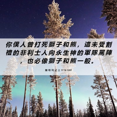 Picture 06 - 撒 母 耳 記 上 17:36 CUVT - 你 僕 人 曾 打 死 獅 子 和 熊 ， 這 - Bible Verse Picture